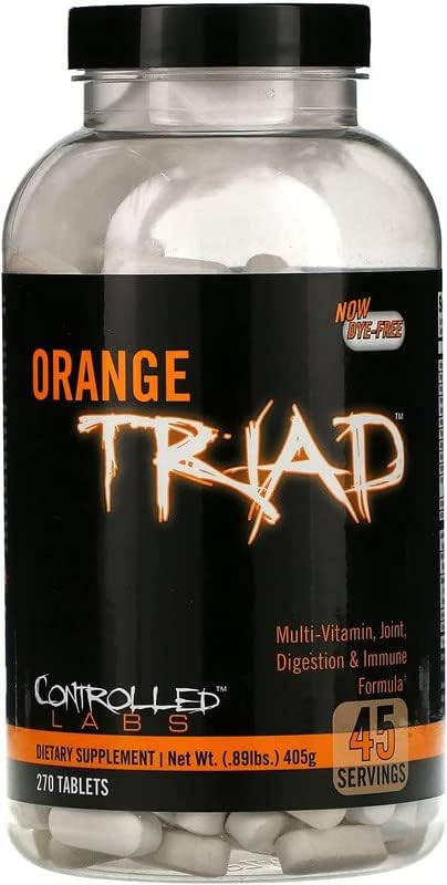CONTROLLED LABS Orange Triad Daily Multivitamin, Iron Free Sports Supplement for Workout, Digestion, Immune, and Joints, 45 serv Muscle Building and Recovery Tablets