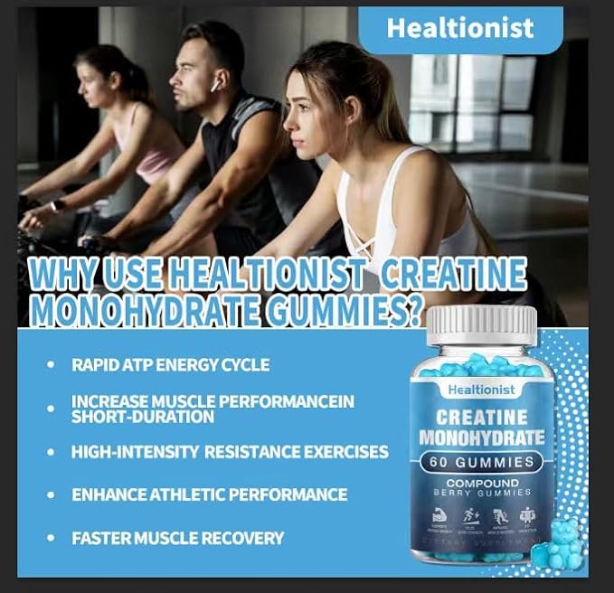 2 Pack Creatine Monohydrate Gummies for Men & Women, Chewable Creatine Monohydrate for Muscle Strength & Growth, Muscle Builder, Energy Boost, Pre-Workout Supplementm, Vegan, 120 Counts