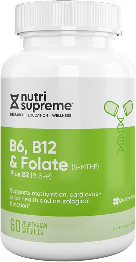 Nutri Supreme, Folate with B6 and B12, Helps Maintain Normal Homocysteine Levels and Cardiovascular Health, 60 Count, Kosher Certified