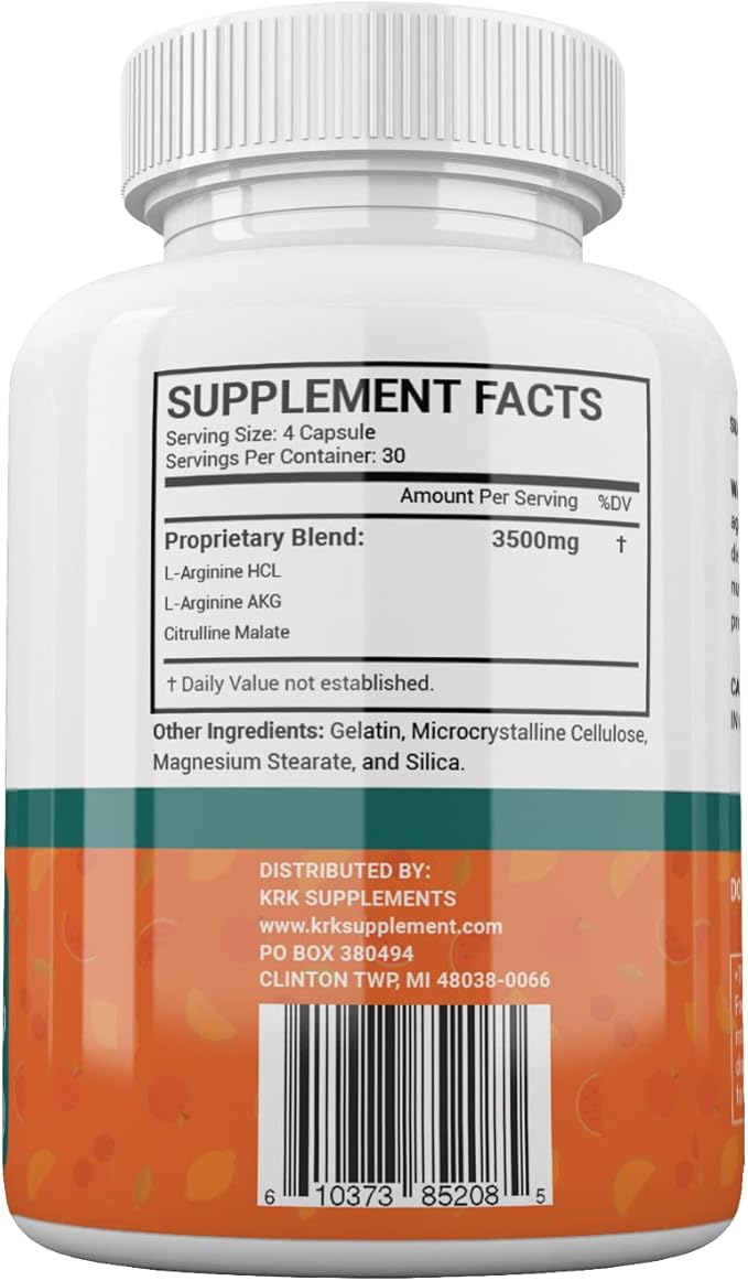 2 Bottles Nitric Oxide Complex 3500mg Per Serving L-Arginine HCL AAKG AKG Alpha Ketoglutarate Citrulline Malate 240 Total Capsules