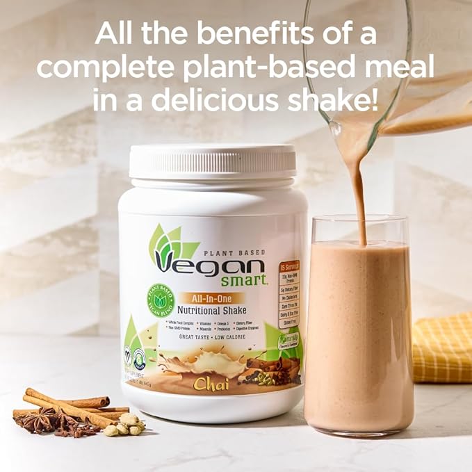 Vegansmart Naturade Plant Based Vegan Protein Powder - All-in-One Nutritional Shake Protein Blend - Gluten Free & Non-GMO - Chai (15 Servings)