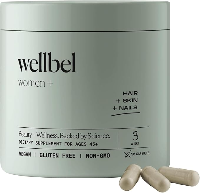 WELLBEL Women + Clean Supplement for Hair, Skin, and Nails, Vegan, Gluten Free, Non GMO 90 Count
