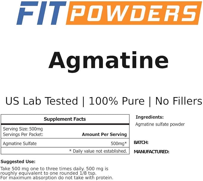Agmatine Sulfate Powder 100 Grams (Multiple Sizes) Strength and Pump (Nitric Oxide) 100% Pure Agmatine Powder, Vegan, Gluten-Free