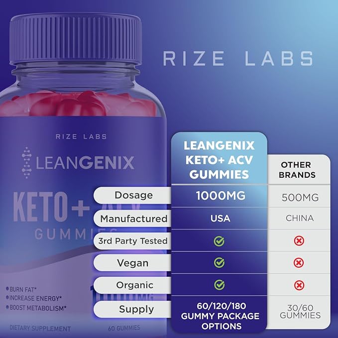 (3 Pack) Leangenix Keto ACV Gummies, Leangenix Keto + ACV for Advanced Weight Loss, Leangenix Keto to Burn Fat and Use as Main Source of Energy, Leangenix Gomitas, Supplement Review (180 Gummies)