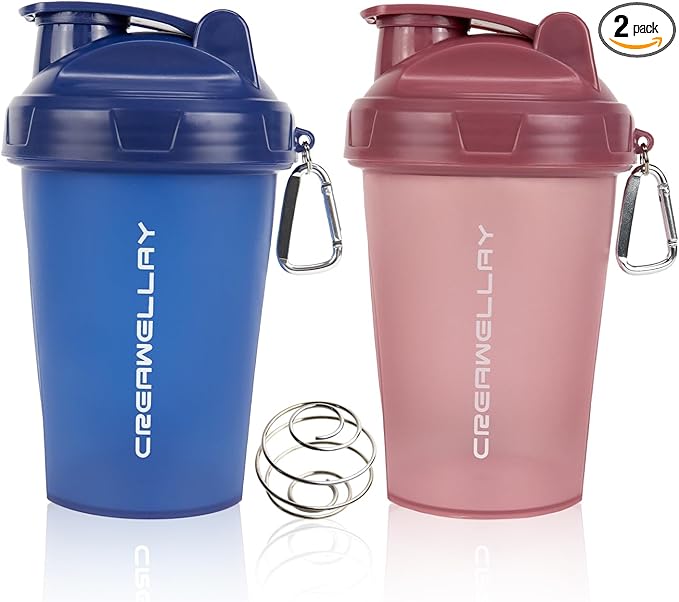 2 Pack Shaker Bottles for Protein Mixes, 17 oz Small Protein Shaker Bottle with Handle, Gym Shaker Cups with Blending Ball for Pre Workout, BPA-Free & Dishwasher Safe (Blue, Pink)