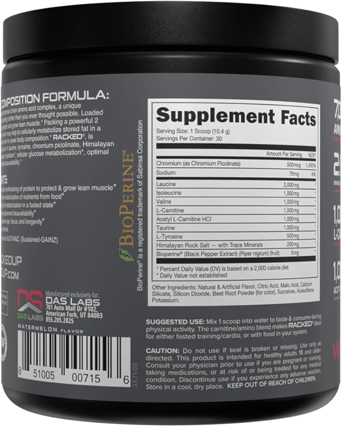 Bucked Up- BCAA RACKED™ Branch Chained Amino Acids | L-Carnitine, Acetyl L-Carnitine, GBB | Post Workout Recovery, Protein Synthesis, Lean Muscle BCAAs That You Can Feel! 30 Servings (Watermelon)