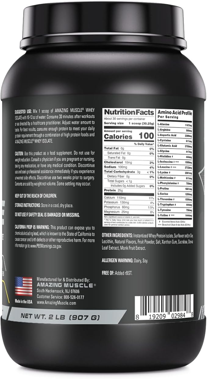 Whey Protein Isolate Powder | 25 Grams Protein Per Serving | 100% Whey Isolate | Zero Fat | Made in USA (2 Lb, Banana)