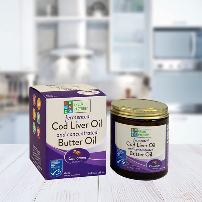 Green Pasture Butter Oil/Fermented Cod Liver Oil Blended Gel - 6.4 oz.- Vitamin A & D- EPA - DHA - Omega Fatty Acids (Cinnamon) (Cinnamon)