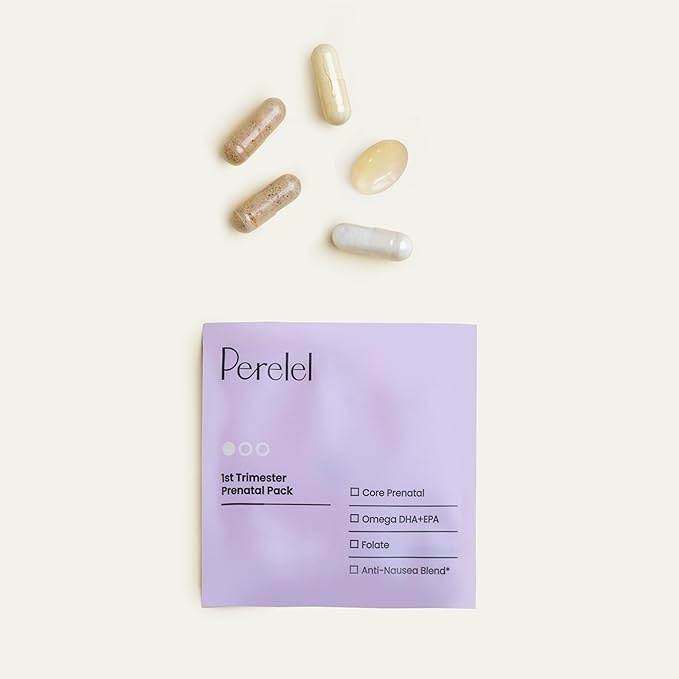 Perelel 1st Trimester Prenatal Pack - Prenatal Omega 3 Vitamins for Women - Gluten, Dairy and Soy-Free + Non-GMO (30 Daily Pill Packs)