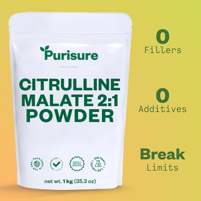 Citrulline Malate 2:1 Powder, 1 kg, Citrulline Supplement and Citrulline Nitrate for Strength Performance and Energy, Pre-Workout L Arginine L Citrulline Supplement Powder, 334 Servings