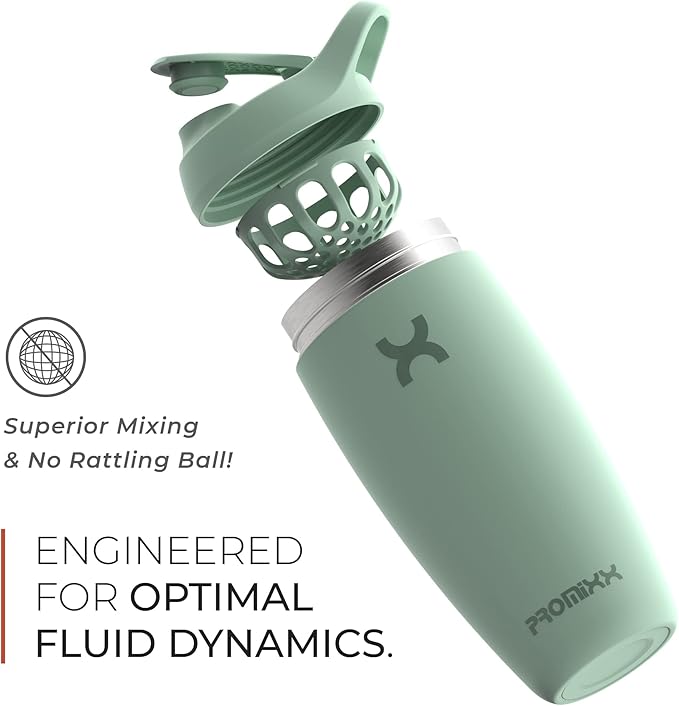 Promixx Pursuit Shaker Bottle Insulated Stainless Steel Water Bottle and Blender Cup, 18oz, Seagrass Green