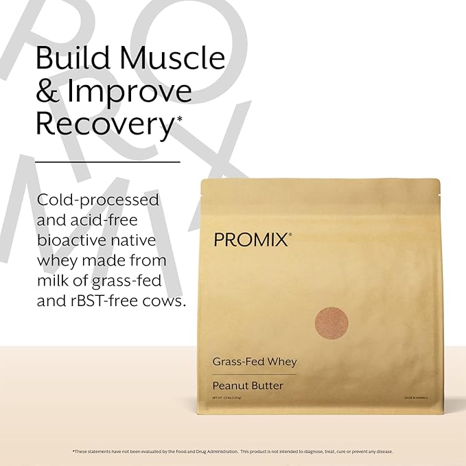 Promix Whey Protein Powder, Peanut Butter - 5lb Bulk - Grass-Fed & 100% All Natural - Post Workout Fitness & Nutrition Shakes, Smoothies, Baking & Cooking Recipes - Gluten-Free & Keto-Friendly