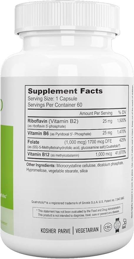 Nutri Supreme, Folate with B6 and B12, Helps Maintain Normal Homocysteine Levels and Cardiovascular Health, 60 Count, Kosher Certified