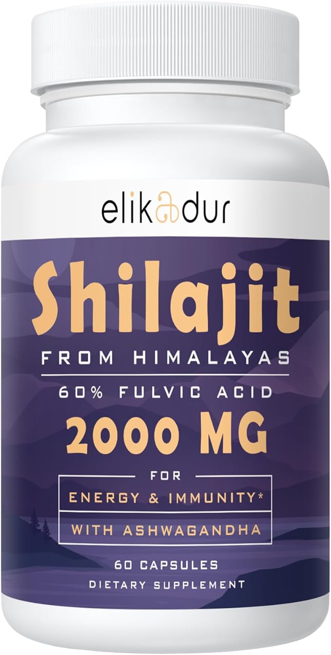 2000 MG Shilajit Supplement, Shilajit Resin Organic, Shilajit Capsules, 100% Pure Shilajit with 85+ Trace Minerals & 60% Fulvic Acid, Boost Energy & Immunity, Vegetarian, Natural, 60 Capsules