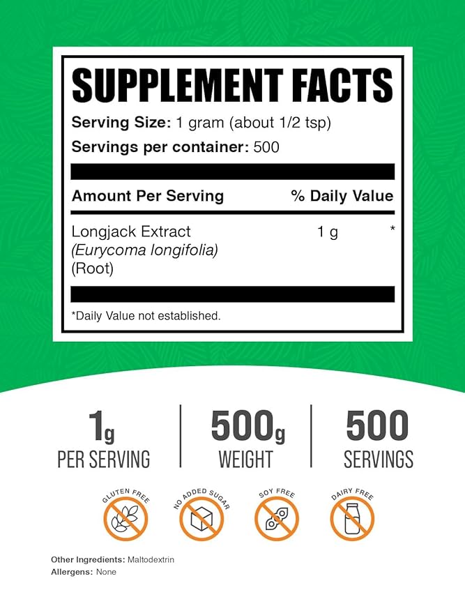 BulkSupplements.com Longjack Extract Powder - Tongkat Ali Extract, Longjack Tongkat Ali Powder - Tongkat Ali for Men & Women, Gluten Free - 1000mg per Serving, 500g (1.1 lbs) (Pack of 1)