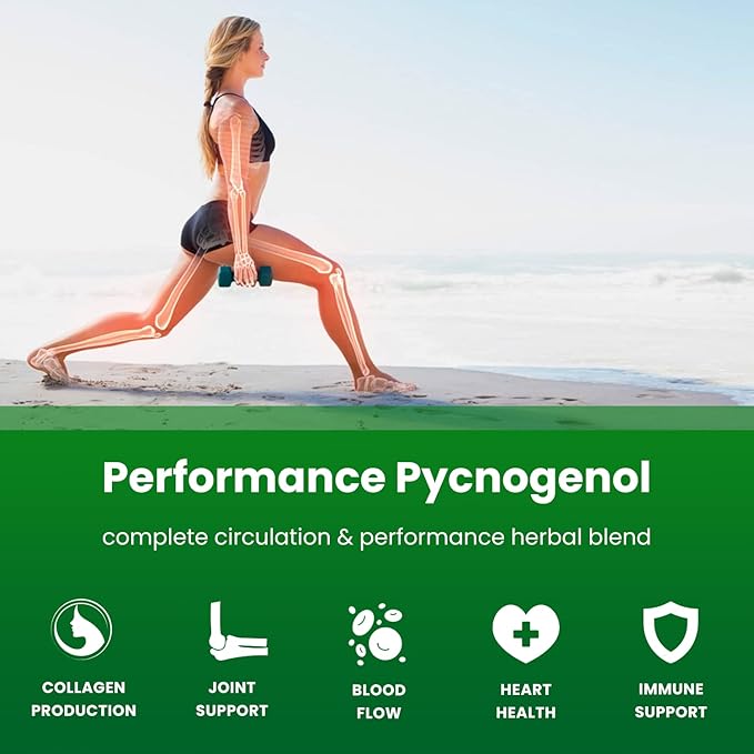 Pycnogenol French Maritime Pine Bark Extract | Premium Circulation Complex | Blood Flow, Nitric Oxide Production | Superior Absorption, Results with Black Pepper Extract | Vegan, Non-GMO | 60 Capsules