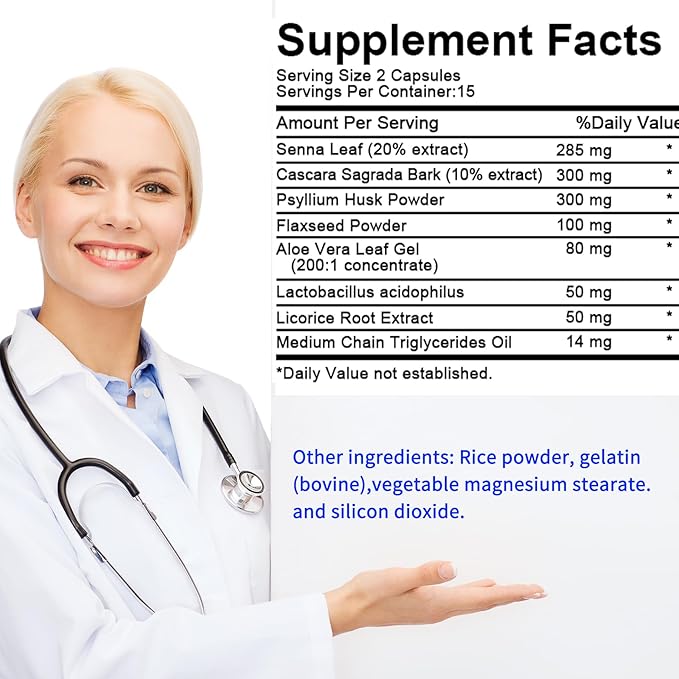 15 Day Gut Cleanse - Gut and Colon Support, 15 Day Advanced Bowel Cleanse with Senna, Cascara Sagrada & Psyllium Husk (30 Capsules)