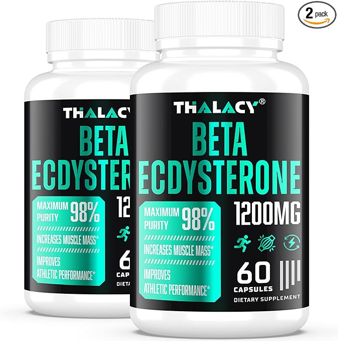 1200MG Beta Ecdysterone Supplement, 98% Maximum Purity Ecdysterone Supplements for Lean Muscle Mass, Athletic Performance & Strength, 120 Capsules