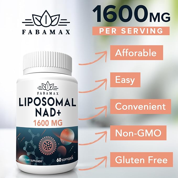 1600 mg Liposomal NAD Supplement, 98% Pure NAD+ Supplement, Superior Absorption, Alternative to Nicotinamide Riboside or NADH to Boost NAD+ for Aging Defense, Energy, Longevity, 600 Softgels