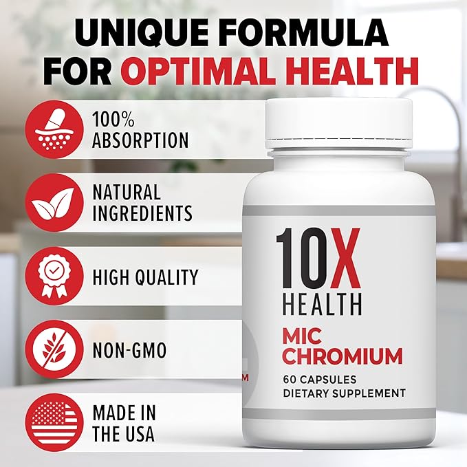 10X Health MIC Chromium Supplement with Choline, Inositol & L Methionine - 60 Capsules