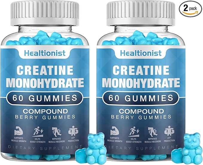 2 Pack Creatine Monohydrate Gummies for Men & Women, Chewable Creatine Monohydrate for Muscle Strength & Growth, Muscle Builder, Energy Boost, Pre-Workout Supplementm, Vegan, 120 Counts