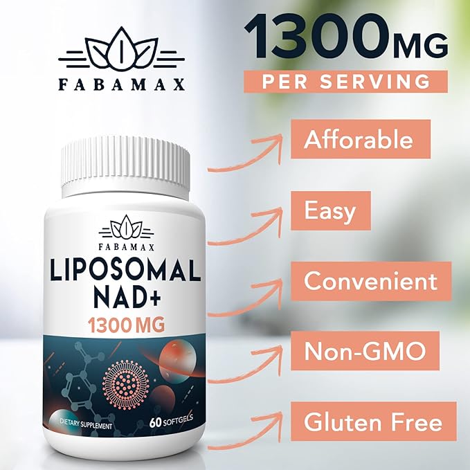 1600 mg Liposomal NAD Supplement 1600 mg, 98% Pure NAD+ Supplement, Superior Absorption, Alternative to Nicotinamide Riboside or NADH to Boost NAD+ for Aging Defense, Energy, Longevity, 240 Softgels