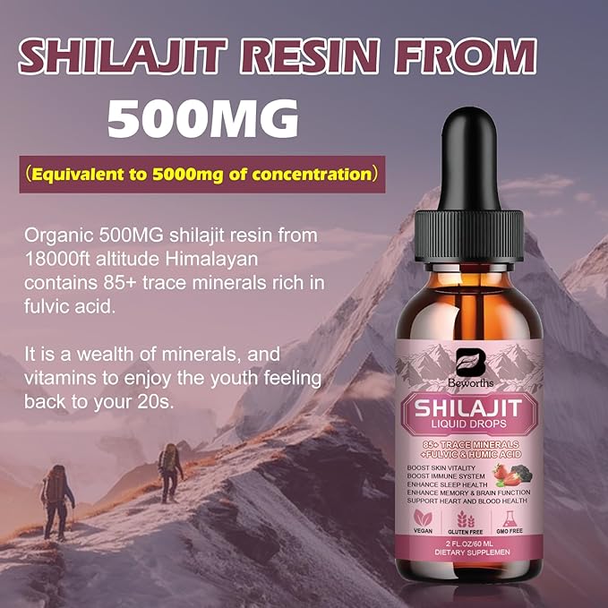 2Pack Shilajit Resin Liquid Drops | Pure Shilajit for Men Women with Ashwagandha, Turmeric, Ginseng, Chaga | 85+ Trace Minerals & Fulvic Acid Shilajit Complex | Boost Immunity & Energy - Non-GMO