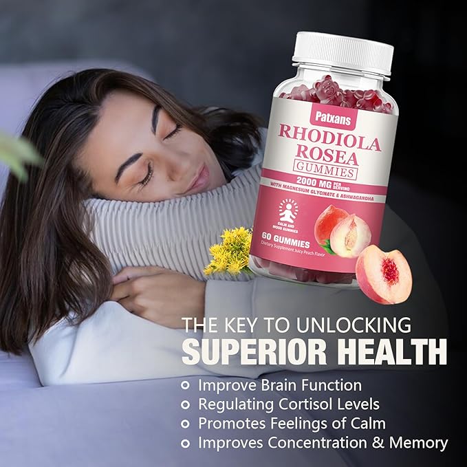 2 Packs 2000MG Sugar Free Rhodiola Rosea Gummies -Rhodiola Supplement &Cortisol Reducer for Endurance, Mood &Stress, Sleep& Fatigue Relief Support, Non-GMO, 120 Tablets Vegetarian Chews