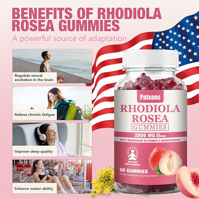 2 Packs 2000MG Sugar Free Rhodiola Rosea Gummies -Rhodiola Supplement &Cortisol Reducer for Endurance, Mood &Stress, Sleep& Fatigue Relief Support, Non-GMO, 120 Tablets Vegetarian Chews