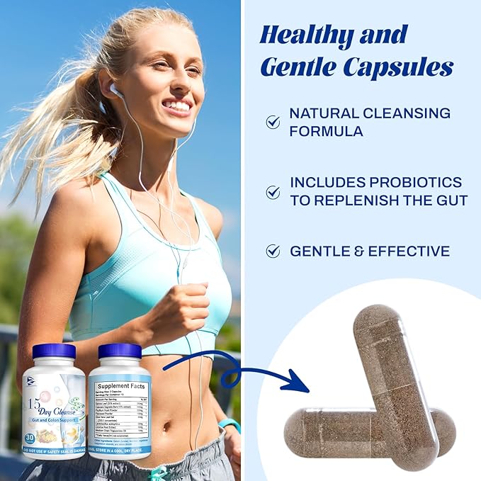 15 Day Cleanse -15 Day Gut Cleanse-Pastillas de 15 Dias para Limpiar El Colon, Advanced Formula with Senna, Cascara Sagrada & Psyllium Husk (1 PC)
