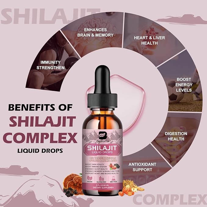 2Pack Shilajit Resin Liquid Drops | Pure Shilajit for Men Women with Ashwagandha, Turmeric, Ginseng, Chaga | 85+ Trace Minerals & Fulvic Acid Shilajit Complex | Boost Immunity & Energy - Non-GMO