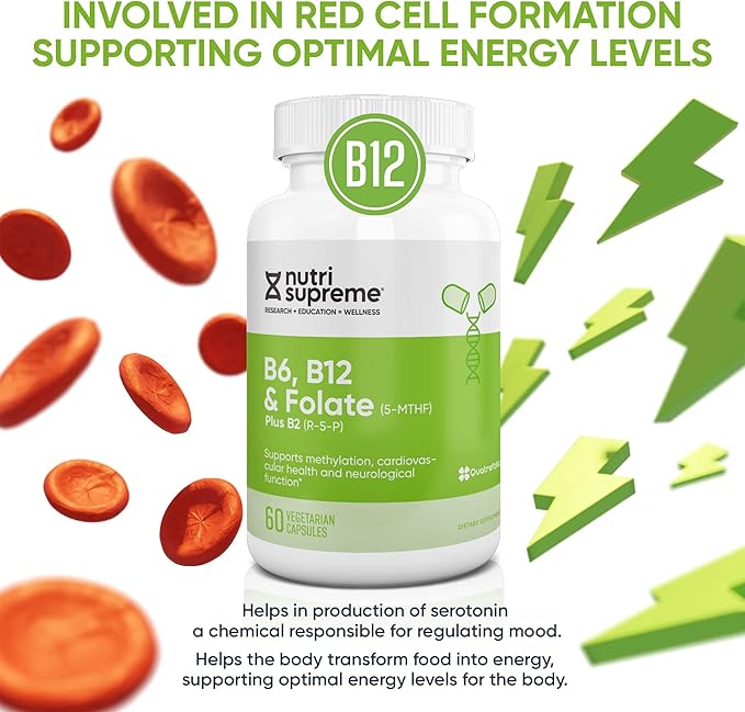 Nutri Supreme, Folate with B6 and B12, Helps Maintain Normal Homocysteine Levels and Cardiovascular Health, 60 Count, Kosher Certified