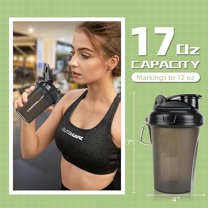 2 Pack Shaker Bottles for Protein Mixes, 17 oz Small Protein Shaker Bottle with Handle, Gym Shaker Cups with Blending Ball for Pre Workout, BPA-Free & Dishwasher Safe (Black, Blue)