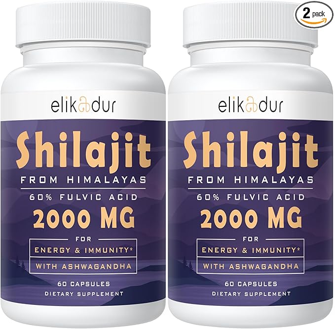 2000 MG Shilajit Supplement, Shilajit Resin Organic, Shilajit Capsules, 100% Pure Shilajit with 85+ Trace Minerals & 60% Fulvic Acid, Boost Energy & Immunity, Vegetarian, Natural, 120 Capsules