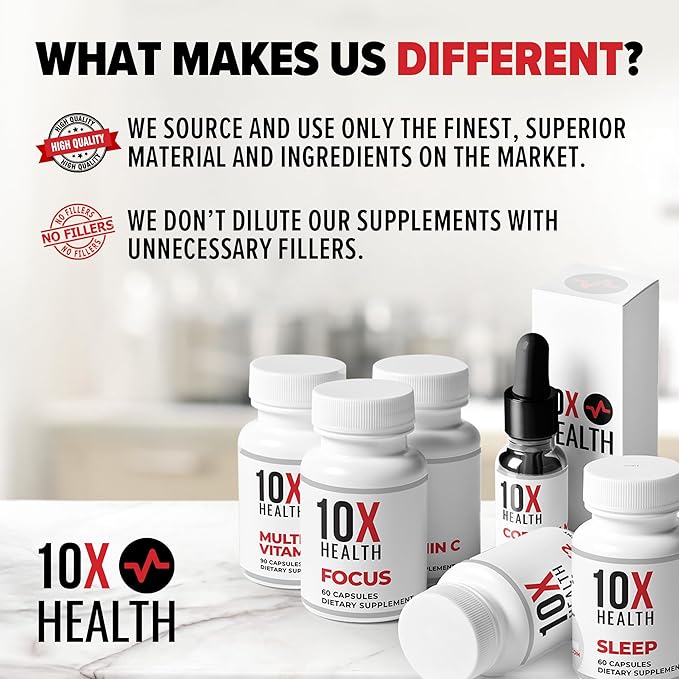 10X Health Focus Brain Supplements for Memory and Focus - Cognitive Supplement Boost Clarity, Alertness, and Energy with Huperzine-A, Ginkgo Biloba, and Rhodiola Rosea - 60 Capsules