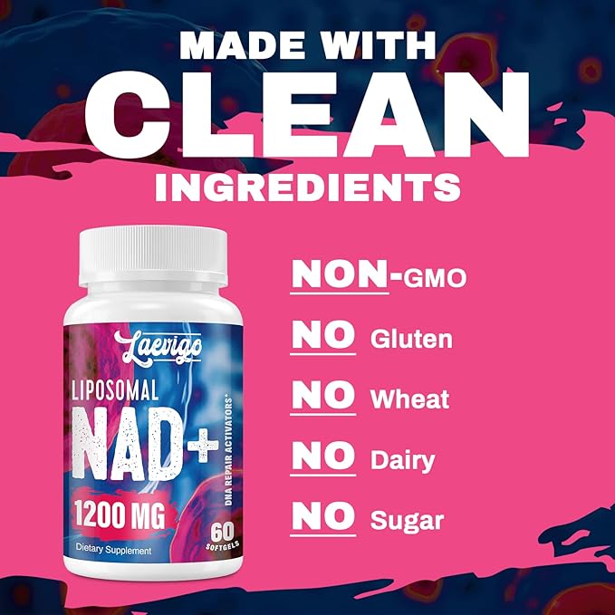 1200mg Liposomal NAD+ Supplement, Ultra Purity Actual NAD Supplement, Enhanced Absorption, Boosting NAD+, Age Defense, Energy, Metabolic Repair, Optimal NAD Supplement, 120 Softgels