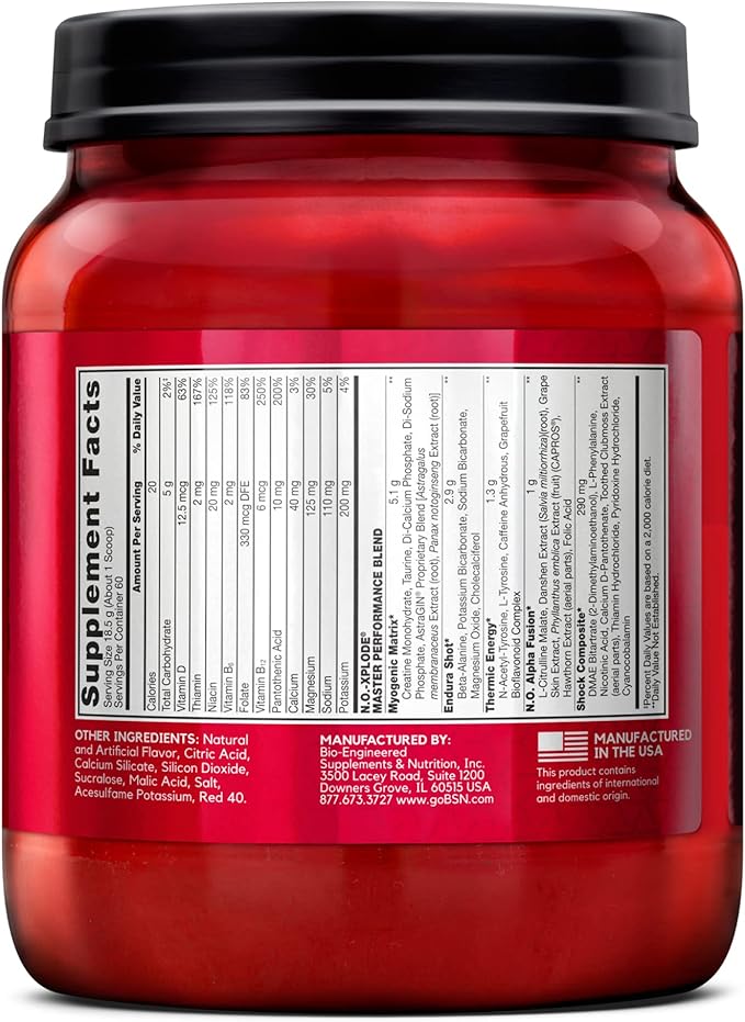 BSN N.O.-XPLODE Pre Workout Supplement with Creatine, Beta-Alanine, and Energy, Flavor: Fruit Punch, 60 Servings