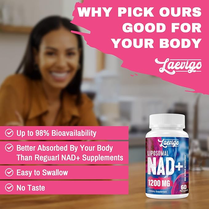 1200mg Liposomal NAD+ Supplement, Ultra Purity Actual NAD Supplement, Enhanced Absorption, Boosting NAD+, Age Defense, Energy, Metabolic Repair, Optimal NAD Supplement, 120 Softgels