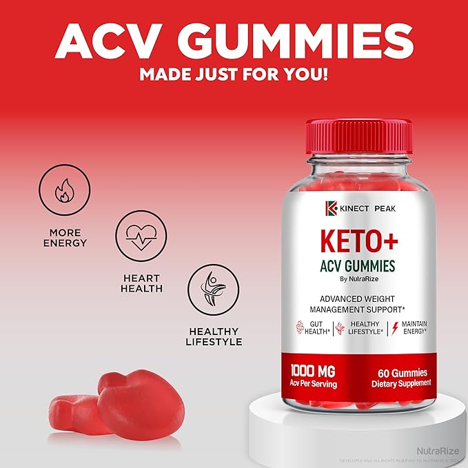 (3 Pack) Kinect Peak Keto ACV Gummies, KinectPeak Keto + ACV Supplement, All Natural Keto Plus Apple Cider Vinegar, Premium 1000MG Formula Plus Vitamins, Official Gomitas Reviews (180 Gummies)