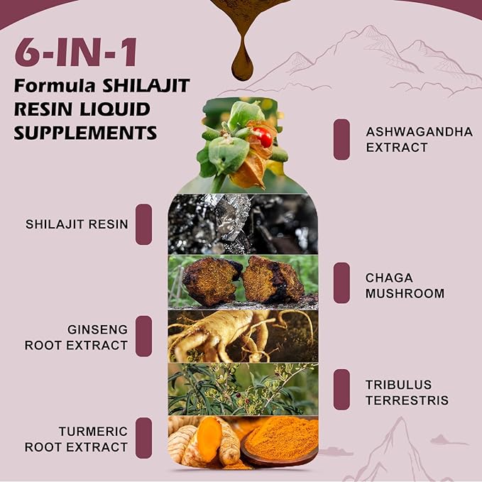 2Pack Shilajit Resin Liquid Drops | Pure Shilajit for Men Women with Ashwagandha, Turmeric, Ginseng, Chaga | 85+ Trace Minerals & Fulvic Acid Shilajit Complex | Boost Immunity & Energy - Non-GMO
