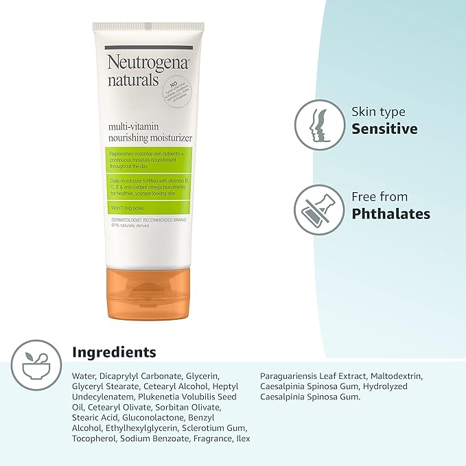 Neutrogena Naturals Multi-Vitamin Nourishing Daily Face Moisturizer with Antioxidant Bionutrients & Vitamins B, C & E, Non-Comedogenic & Sulfate-, Paraben-, Phthalate- & Dye-Free, 3 fl. oz
