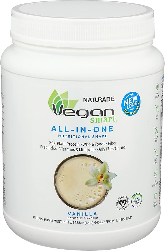 Vegansmart Naturade Plant Based Vegan Protein Powder - All-in-One Nutritional Shake Protein Blend - Gluten Free & Non-GMO - Vanilla (15 Servings)