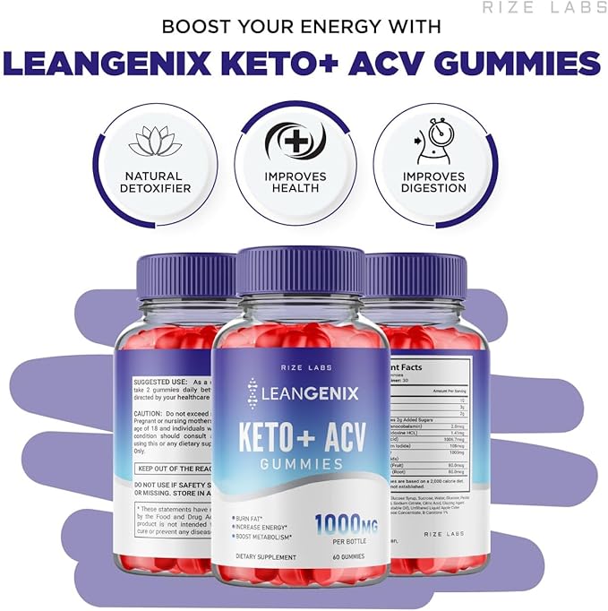 (3 Pack) Leangenix Keto ACV Gummies, Leangenix Keto + ACV for Advanced Weight Loss, Leangenix Keto to Burn Fat and Use as Main Source of Energy, Leangenix Gomitas, Supplement Review (180 Gummies)