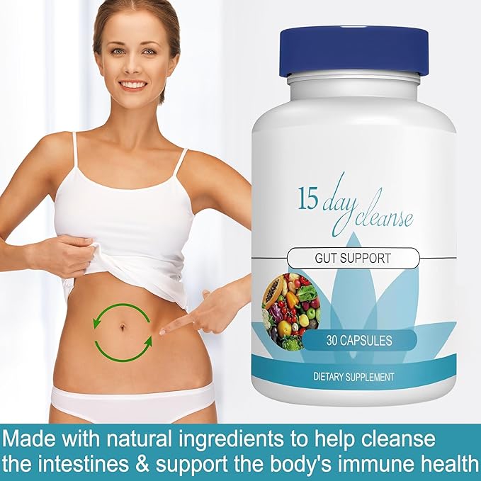 15 Day Gut Cleanse - Gut and Colon Support, 15 Day Advanced Bowel Cleanse with Senna, Cascara Sagrada & Psyllium Husk (30 Capsules)