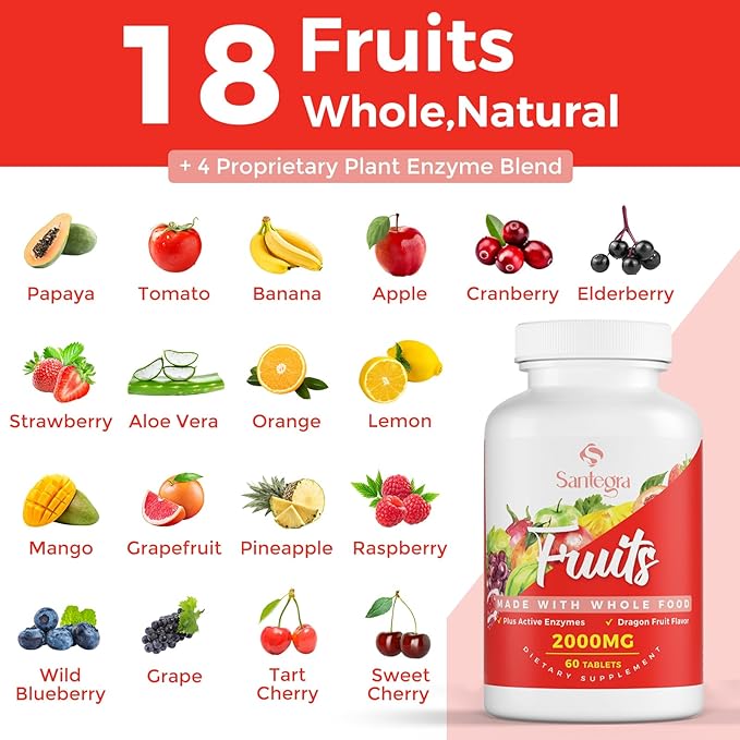 2000 MG Fruits and Vegetables Supplements, Natural Balance Over 35+ Fruits and Vegetables, 100% Whole Food Superfoods Fruit and Veggies Supplement, Energy Balance, Sugar-Free, Vegan, 120 Tablets