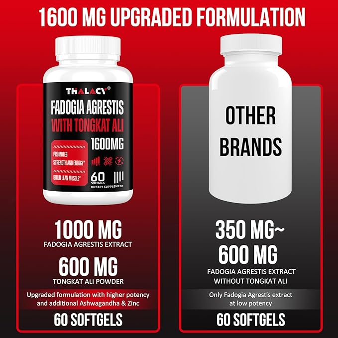 1600mg Fadogia Agrestis Tongkat Ali Supplement, Fadogia Agrestis Extract for Men with Ashwagandha - Maximum Strength, 60 Softgels