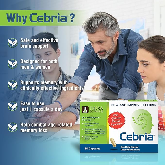 Cebria Brain Supplement for Men, Women & Seniors – Nootropic Safe and Effective Memory Supplement for Retention, Recall & Age-Related Memory Loss* (30 Count)