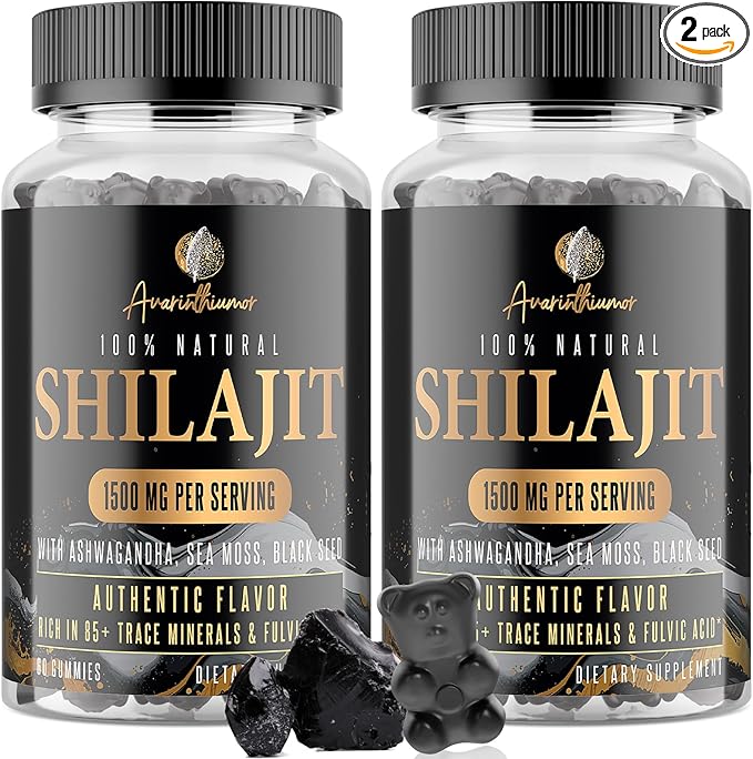 1500MG Shilajit Gummies for Men & Women, Shilajit Pure Himalayan Organic, with Ashwagandha, Sea Moss, Black Seed, Rich in Fulvic Acid, 85+ Trace Minerals, Authentic Flavor, 100% Natural, 120 Gummies