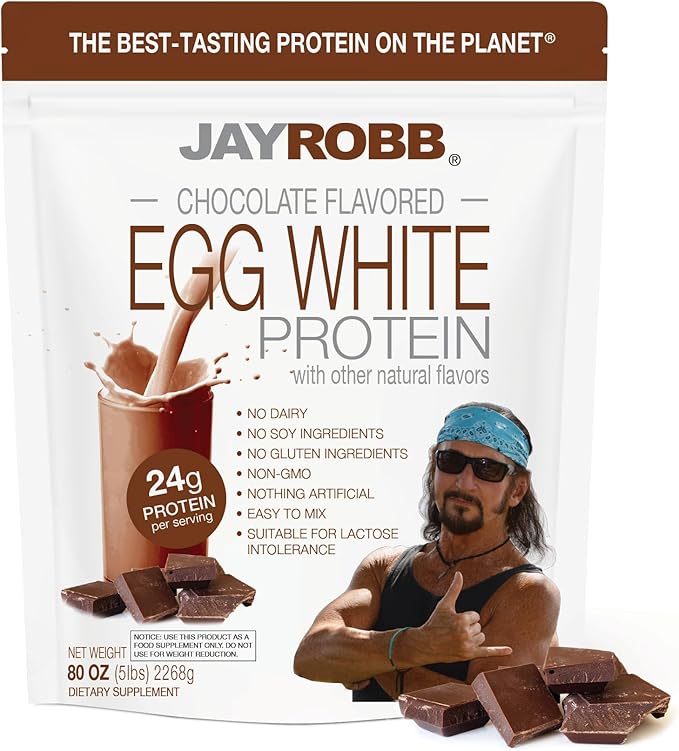 Jay Robb Chocolate Egg White Protein Powder, Low Carb, Keto, Vegetarian, Gluten Free, Lactose Free, No Sugar Added, No Fat, No Soy, Nothing Artificial, Non-GMO, Best-Tasting (80 oz, Chocolate)