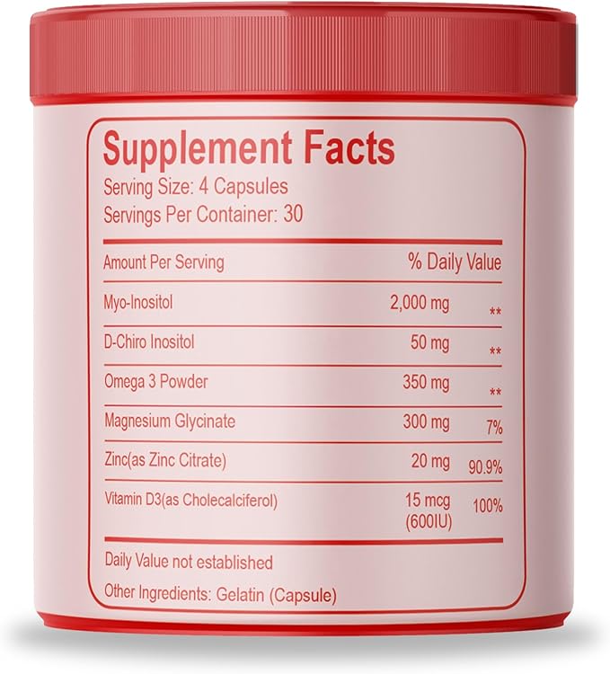 Inositol Multivitamin Capsules, 2000mg Myo-Inositol & 50mg D-Chiro Inositol 40:1 Blend, Inositol Supplement with Omega 3 for Women (120 Capsules)